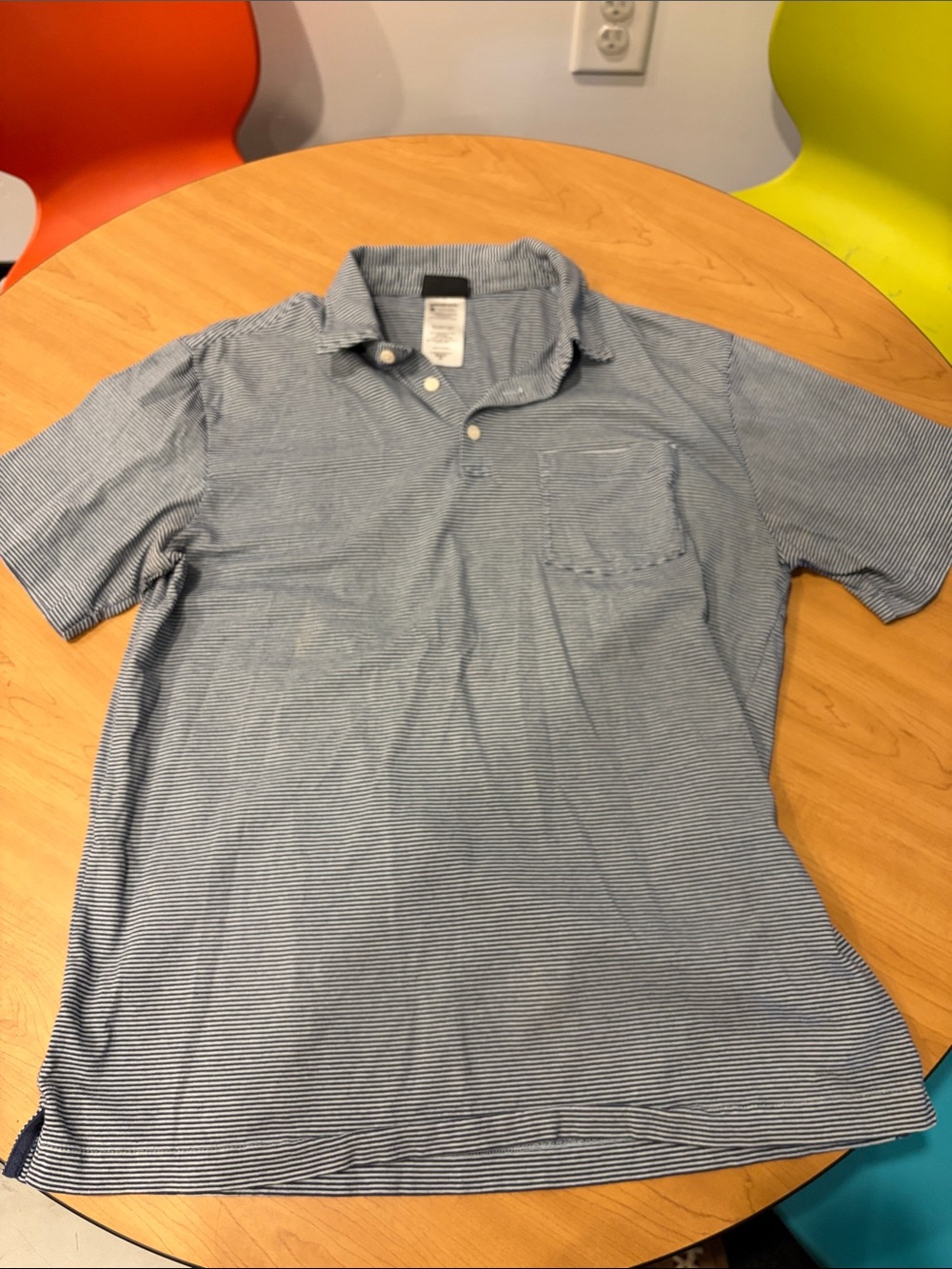 Patagonia Light Blue and White Striped Polo with Chest Pocket